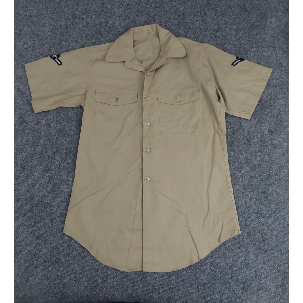 Vtg USAF Air Force Uniform Shirt Mens 14 1/2 Vietnam Era Beige Short‎ Sleeve